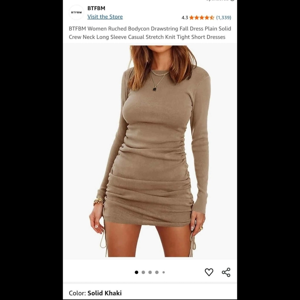 Women's Khaki Ruched Bodycon Dress